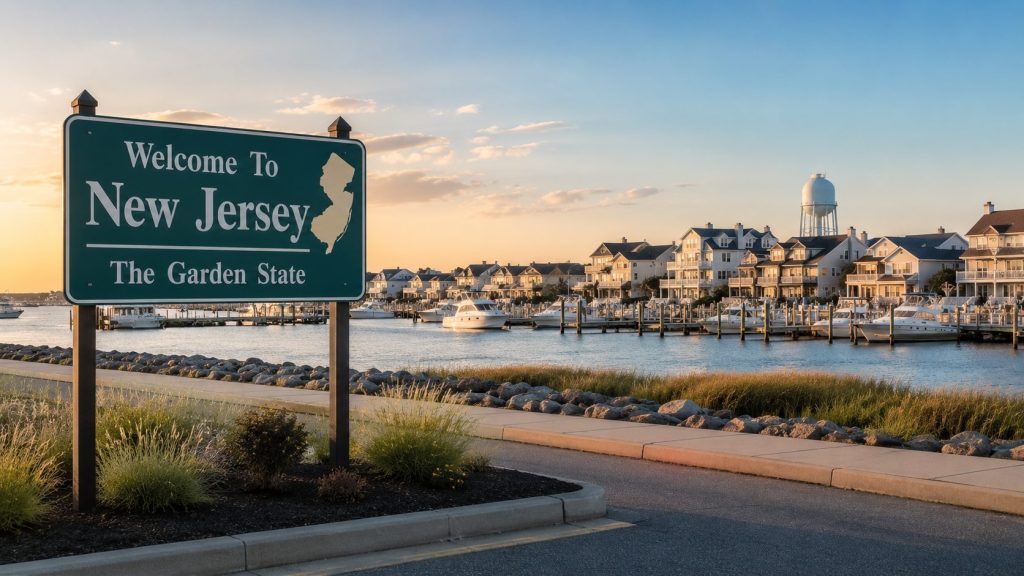 Welcome to New Jersey road sign along the shore